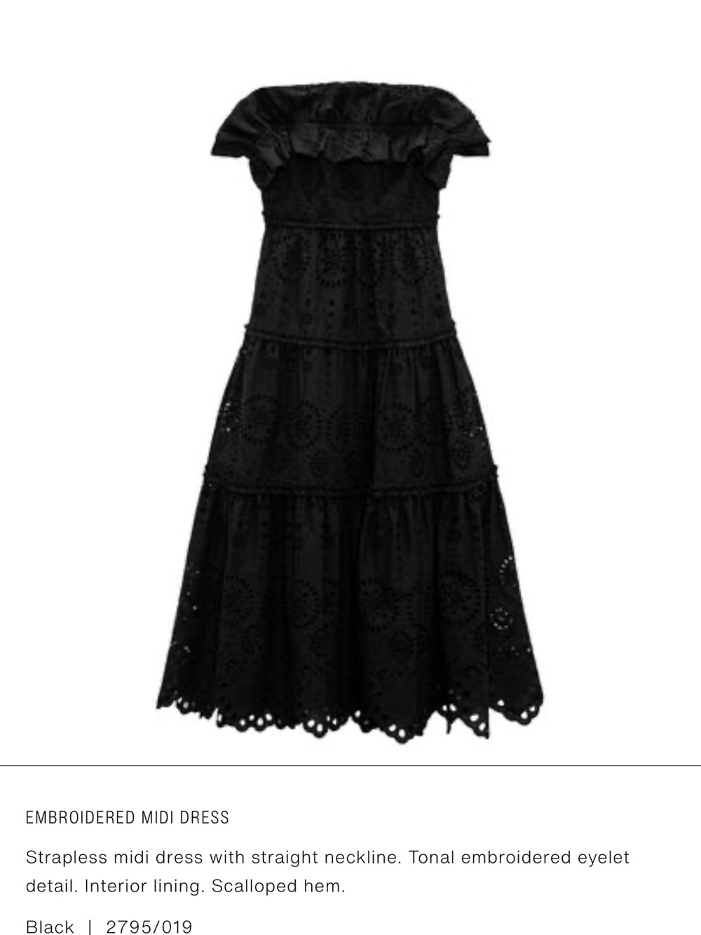 Zara Black Embroidered Strapless Midi Dress